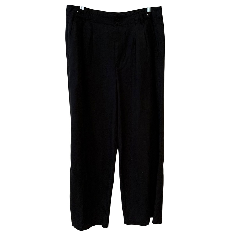 NWT Madewell Black Wide Leg Harlow Twill Cotton Linen Blend Trousers in Size 12